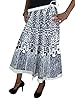 Womans Maxi Skirt Peasant Knee-length Skirt Black & White Printed Cotton Skirt