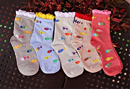 Women's Cute Fish Cotton Soft Warm Ruffle Crew Sock 12-Pack
