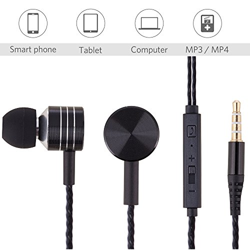Headphones, Stereo In-Ear Headphone with Mic Remote Control, Wired Headset Earbuds Noise Reduction for Sports Running (Black)