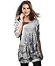 DJT Women's Scoop Neck Long Sleeve Stretchy Irregular Hem Casual Top Blouse Light Grey