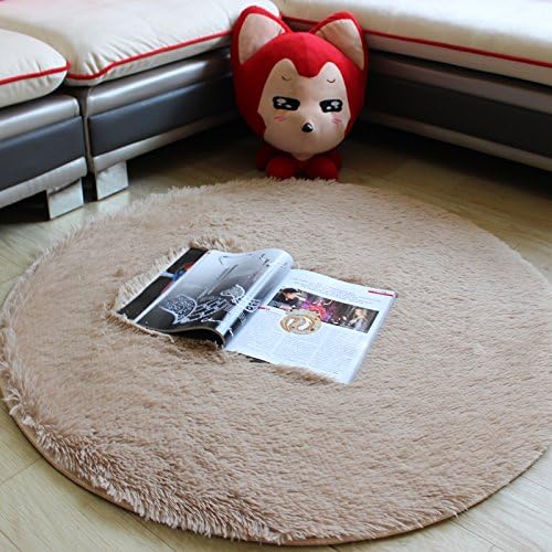 Trend Rug Beautiful Super Soft Coral Fleece Round Area Rugs Durable Solid Floor Rug Washable Non-slip Bedroom Living Room Carpet Coffee Table Bedside Computer Chair Yoga Mats (4'0x4'0, Beige)