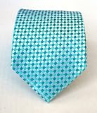 100% Silk Woven Aqua and Teal Geometric Tie