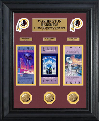 NFL Washington Redskins Super Bowl Ticket and Game Coin Collection Framed