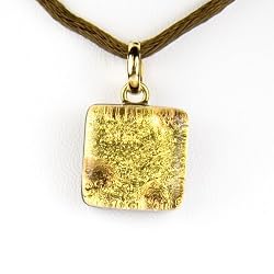 Handmade Murano Glass Pendant - Square S Gold/Brown Style2