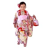 「薄黄色地に牡丹と鈴/被布：ピンクぼかし」 オリジナルブランド ブリリアントピース 七五三 3歳向け 着物 セット