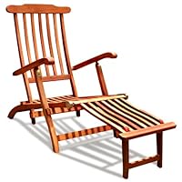 VIFAH V156 Outdoor Wood Steamer Lounge, Natural Wood Finish, 45 by 22 by 36-Inch