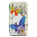 White with Purple Red Twin Rainbow Butterfly Snap on Hard Skin Faceplate Cover Case for Apple Iphone 3g 3gs