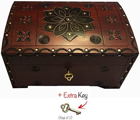 Polish Handmade Wood Floral Jewelry Chest with Lock and Key Keepsake Box
