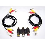 Buy 2x Composite RCA Audio Video AV Cables + 3-RCA Female Socket Coupler Extension...