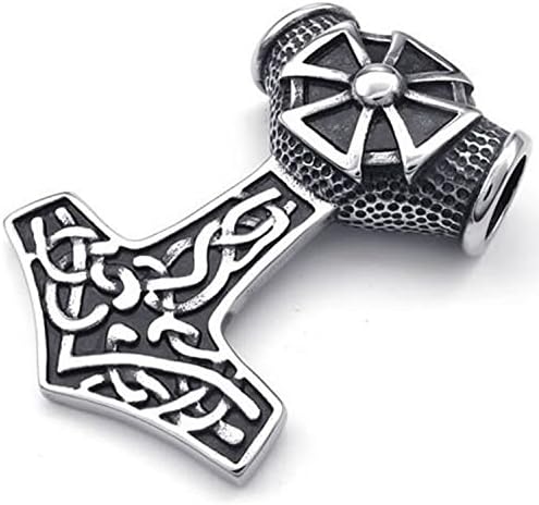 Mygoodie Jewelry Stainless Steel Tribe Cross Thors Hammer Pendant Biker Mens Necklace 18-26 inch Chain