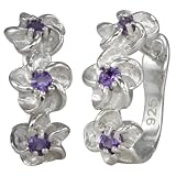 Daisy Chain Amethyst Cubic Zirconia Platinum Overlay Sterling Silver Hoop Earrings