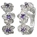 Daisy Chain Amethyst Cubic Zirconia Platinum Overlay Sterling Silver Hoop Earrings
