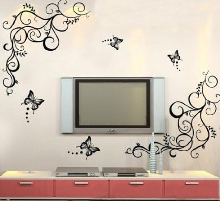Newsee Decals Butterfly Wisteria Flowers Vine Art Vinyl Wall Decal Stickers Home Decor