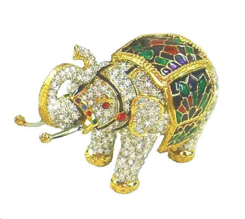 Swarovski Crystals! Indian Elephant Box w/ Howdah Saddle Blanket 24K Gold Jewelry, Trinket, Pill Box Figurine comes with Certificate of Authenticity