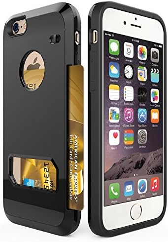 iPhone 6s Case, Apoptech Shock Absorption Protective Slim Shell Apple iPhone 6s Wallet Case Card Slot Sleek Back Armor Dual Layer Skin Flexible Bumper + PC Cover Hybrid Case for iPhone 6s/6 Black