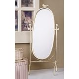 Oval Cheval Mirror with Bird Motif, Antique Style