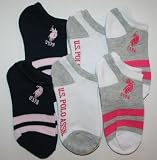 U.S. Polo Assn. Girl’s Socks – 6 Pair, White/Blue/Grey/Pink