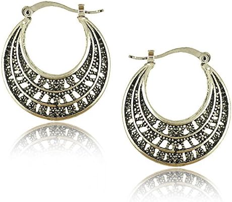 Sweet Brownie India Design Hollow Circle Retro Silver Plated Hoop Jewelry Basketball Wives Round Fancy Hoop Earrings Women Gifts