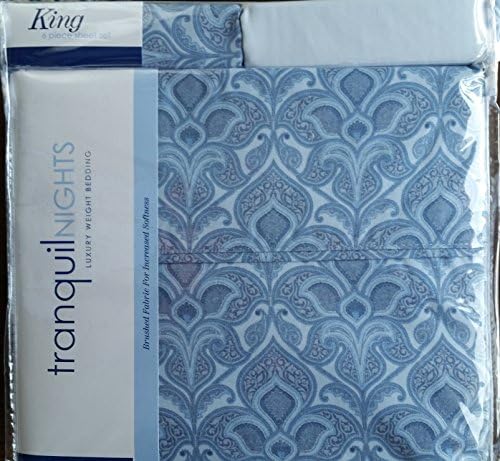 Divatex Tranquil Nights Luxury Weight Bedding Blue Floral Pattern King 6 Piece Sheet Set