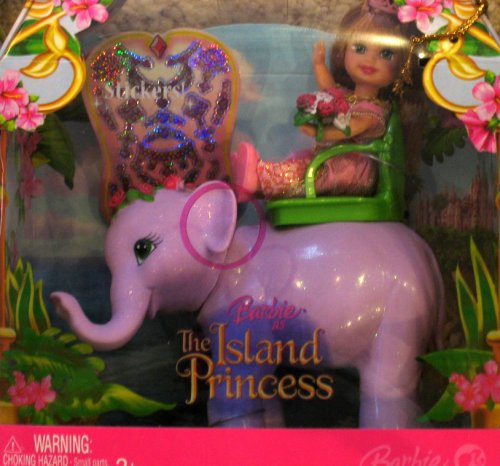 51wfurQFCvL Barbie as the Island Princess Playset (K8111)   4.5 Inch Tall Caucasian Kelly in Pink Dress and 7 Inch Long Purple Tika the Elephant Plus Hairbrush, Flower Bouquet, Tiara and Sticker