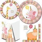Creative Converting Sweet At One Girl Tableware Package Including Plates, Napkins, and Table Cover for 16 Guests