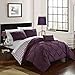 Chic Home Jacky 4 Piece Reversible Comforter Bag Pinch Pleat Ruffled Design Geometric Chevron Pattern Bedding Set-Decorative Pillow Shams Included, Full/Queen, Purple