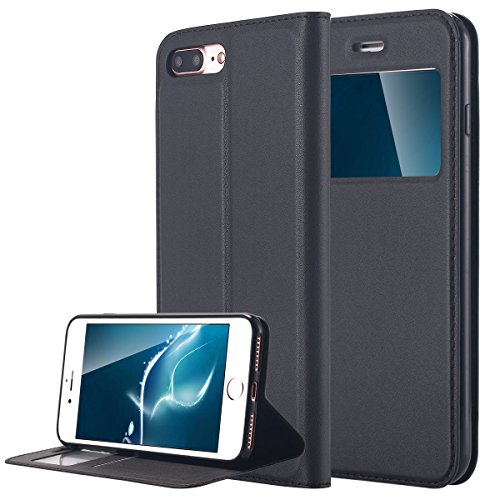 iPhone 7 Plus Case, LONTECT [Big Window] PU Leather Magnetic Closure Flip View Case Folio Stand Cover with Card Slot for Apple iPhone 7 Plus - Black