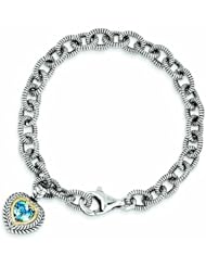 Sterling Silver with 14k Gold 6.43 Swiss Blue Topaz 7.5in Heart Bracelet - Antique Boutique - Vintage Style - Jewelry