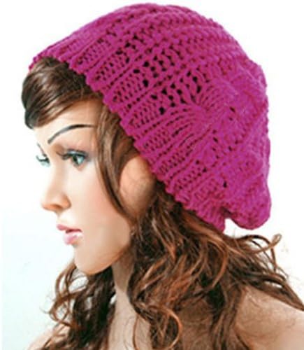 Winter Lady Women Baggy Beret Chunky Knit Knitted Braided Beanie Hat Ski Cap Rose Red