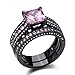 Newshe Jewellery 3.5 Ct Black Wedding Ring Set Princess Cut Created Pink Sapphire Size 7