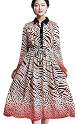Chiffon Leopard Print Lace Belted Floor Length Knee Length Spring Long Sleeves Party Dress/Maxi Dress 