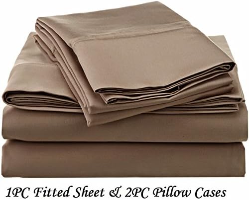 Ethereal Bedding 1200-Thread-Count Egyptian Cotton Super Soft Extra Deep Pocket 3-Pieces (Fitted Sheet + Pillowcases) Three Quarter/ Small Double/ Antique Solid Taupe Fit Up to 10" inches Deep Pocket Fully Elastic All Around