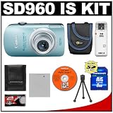 Canon PowerShot SD960 IS Digital ELPH Camera (Blue) + 8GB SD Card + Case + NB-4L + Accessory Kit