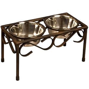 Bowls in Raised Iron Feeder - Rustic Brown (S)