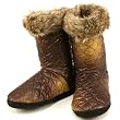 Winter Faux Fur Quilt Indoor Boots Slippers Brown with Gold Small 5-6