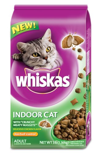 Whiskas Hairball Control Dry Food for Indoor Cats, 3-Pounds Bags (Pack of 6)