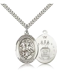 .925 Sterling Silver Saint St. George / Air Force USAF Airman Protection Gift Medal Pendant 1/2 x 1/4 Inches Boy Scouts/Soldiers-9040- Comes with a SS Lite Curb Chain Neckace And a Black velvet Box