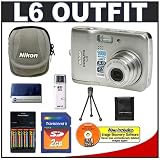 Nikon Coolpix L6 6.0 Megapixel Digital Camera with 3x Optical Zoom + Transcend 2GB SecureDigital (SD) Card + High Speed USB Card Reader + Spare AA Batteries with Charger + Digital Camera Case (Camera Refurbished by Nikon U.S.A.)