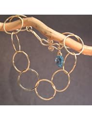 Apatite Charm on Link Chain Bracelet, Choice of 14k Gold or Sterling Silver