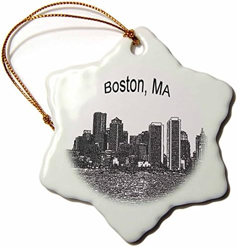 Sandy Mertens Boston Downtown Skyline Line Art Snowflake Porcelain Ornament, 3-Inch