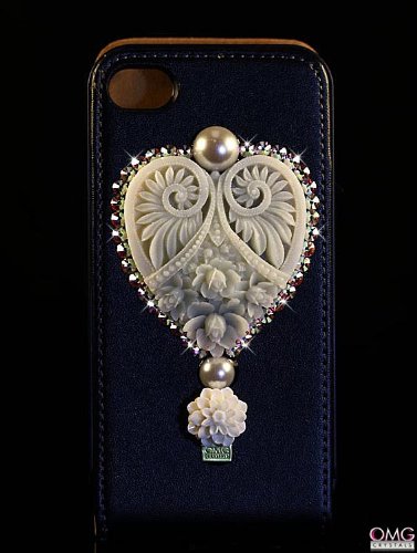 Bling, Crystal, iPhone 4 & 4S Flip Genuine Real Leather Case, Handmade with SWAROVSKI ELEMENTS by OMG Crystals