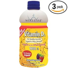 Wellesse Vitamin D3 Liquid 1000 Iu, 16 ounce Bottle (Pack of 3)
