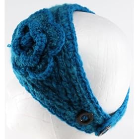 Buy 100% Handmade Knit Flower Headband, Ponytail Styling, Blue by NYGiftStop Headband
