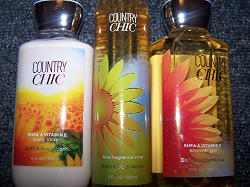 3 Piece Bath & Body Works Country Chic Fragrance Gift Set- Shower Gel, Body Lotion, Fine Fragrance Mist (Country Chic)