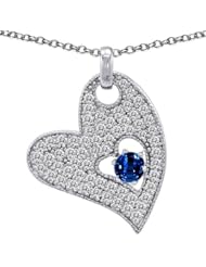 Candygem 925 Sterling Silver Lab Created Round Sapphire Big Heart Pendant