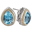 925 Silver & Blue Topaz Teardrop Scroll Earrings with 18k Gold Accents