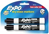 dry erase markers:Expo Low Odor Chisel Tip Dry Erase Markers, Black, Pack of 2 (1752376)