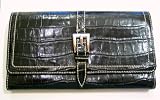 Black Faux Crock Checkbook Credit Card Holder Buckle WALLET , leather like, faux leather, vegan , by BUXTON