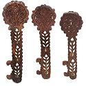Antikes Holz Key Rack Halter Haken in Key Design wei&szlig;en Blumen Einlage von 3 Gr&ouml;&szlig;en Set