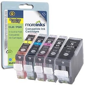 PGI5 / CLI-8 - 5 item Multipack Compatible Ink Cartridges for Canon Pixma iP4200 iP4300 iP4500 iP5100 iP5200 iP5200R iP5300 MP500 MP530 MP600 MP600R MP610 MP800 MP800R MP810 MP830 MP950 MP960 MP970 9000 MX850 - CLI-8 / PGI-5 (Contains: any combination of CLI-8C, CLI-8Y, CLI-8M, CLI8-BK, PGI-5BK) - Latest Chip Installed, Ready For Use, No Fuss! - Moreinks Premium Brand